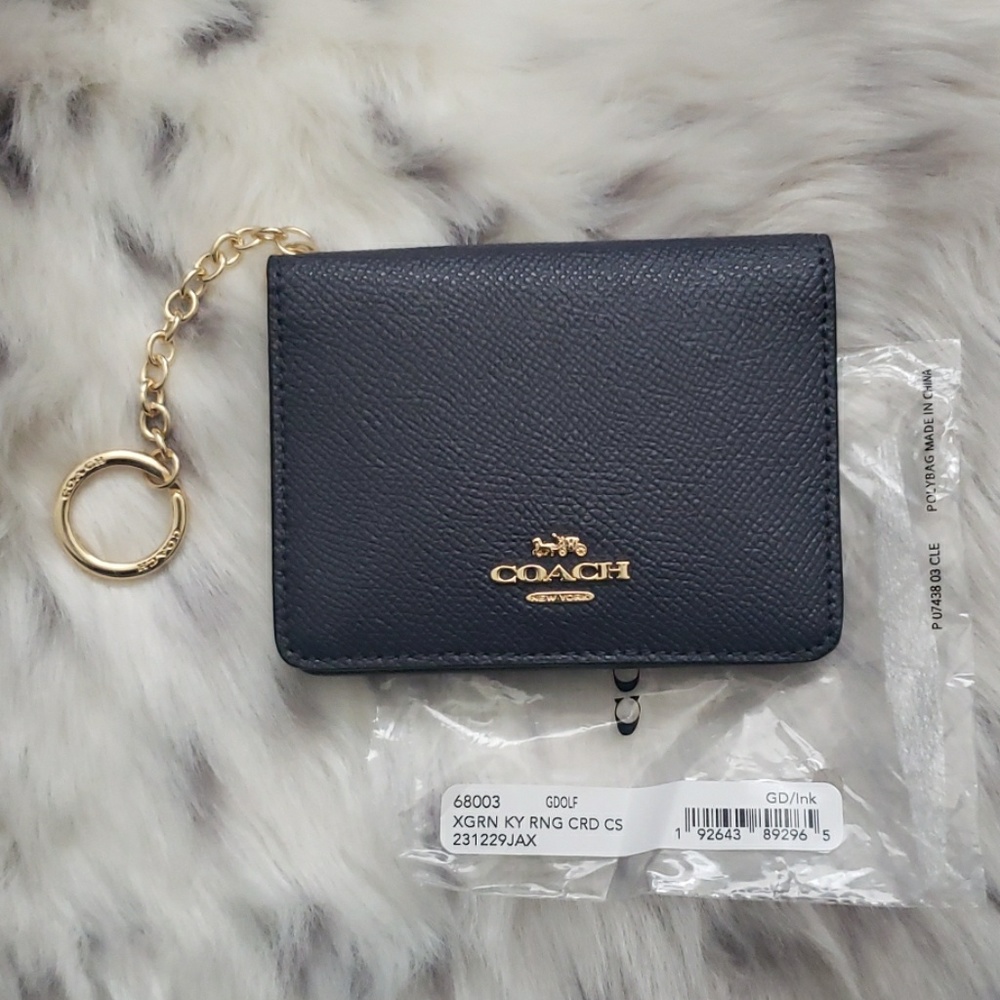 COACH 68003 Blue INK CROSSGRAIN LEATHER KEY RING C